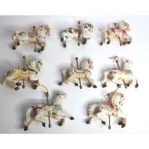 Vintage QVC Porcelain Carousel Horse Ornaments Set Of 8